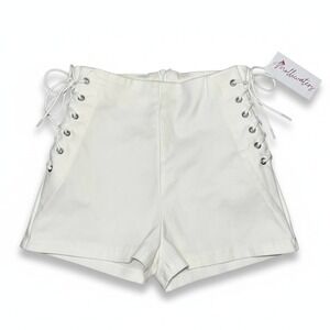 New XS Vegan Leather Lace Up White Shorts High Waist Adjustable Y2k Eyelet